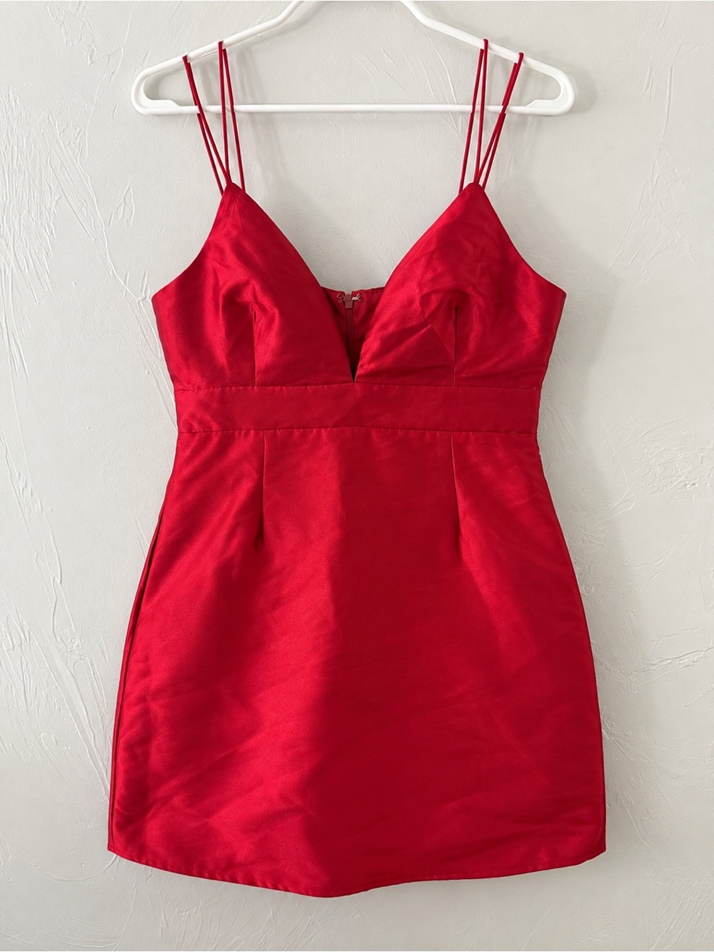 Lulus Red Satin Mini Dress Size Large Double Strap V Neck NWT